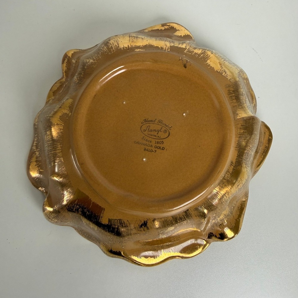 Stangl Granada Gold Bowl Vintage 3410-7 Gold Metallic Ruffled MCM Centerpiece - Picture 4 of 6